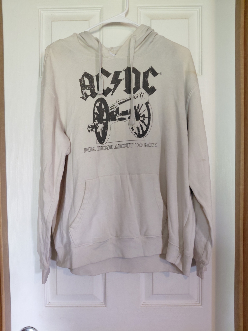 AC/DC Beige Zip-Up Graphic Hoodie - Cream with Black Print